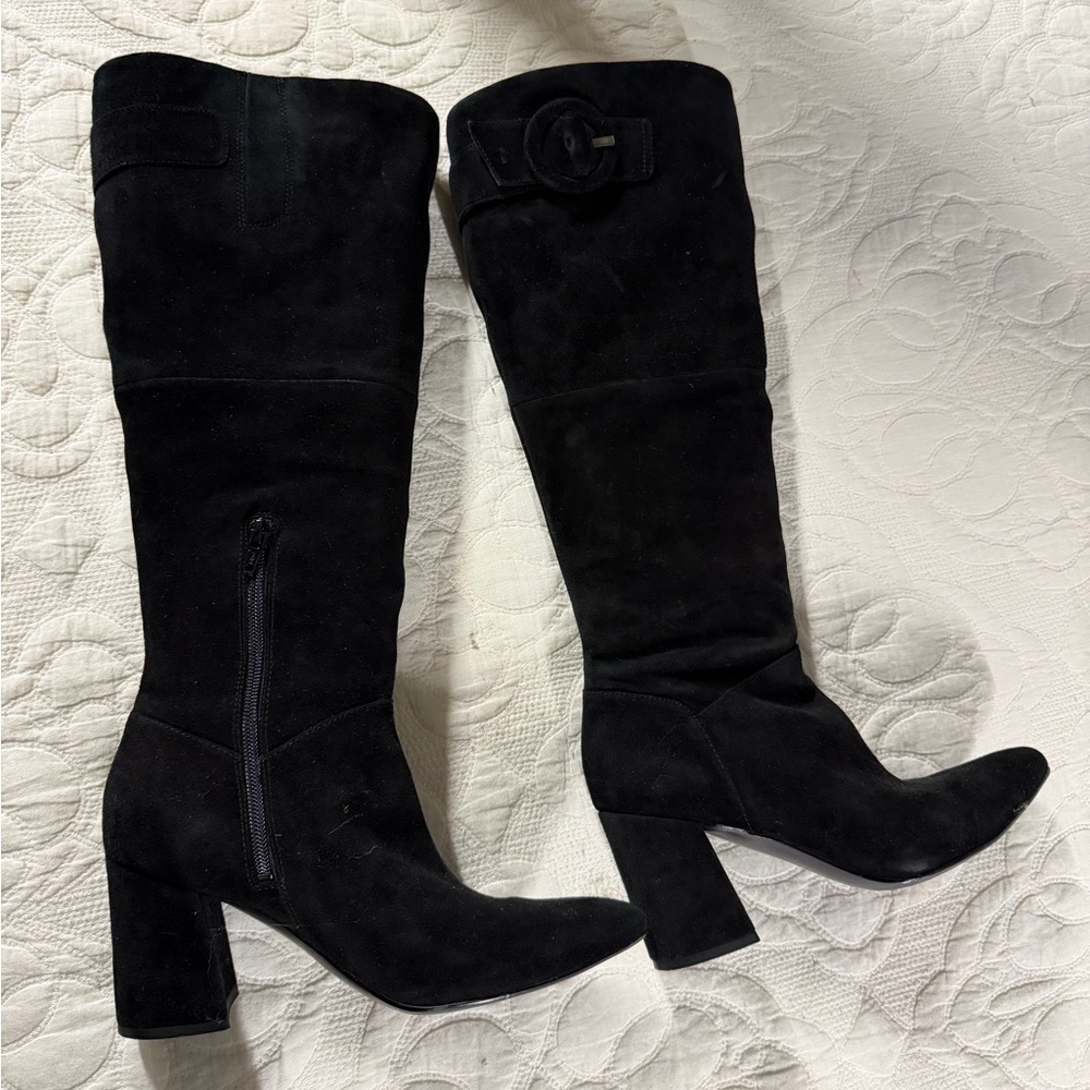 Naturalizer Black Suede Over-the-Knee Block Heel Boots